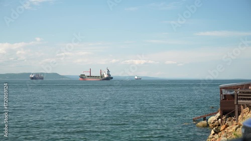 A large number of seagoing tanker ships at sea
