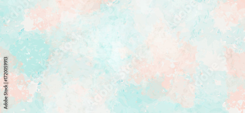 The abstract background features a blend of turquoise and peach hues forming soft, blurred shapes that create a visually appealing and calming watercolor-like texture