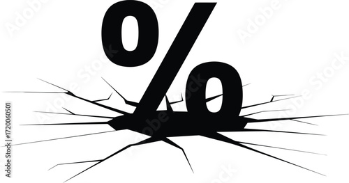 Cracked percentage symbol symbolizing financial crisis or economic downturn