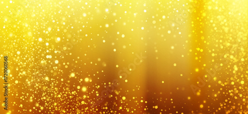 A radiant golden background sparkles with shimmering bokeh lights, creating a luxurious and festive atmosphere with a blend of light and dark tones.