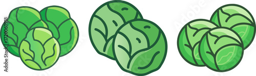  groups of green brussel sprouts arranged on a white background