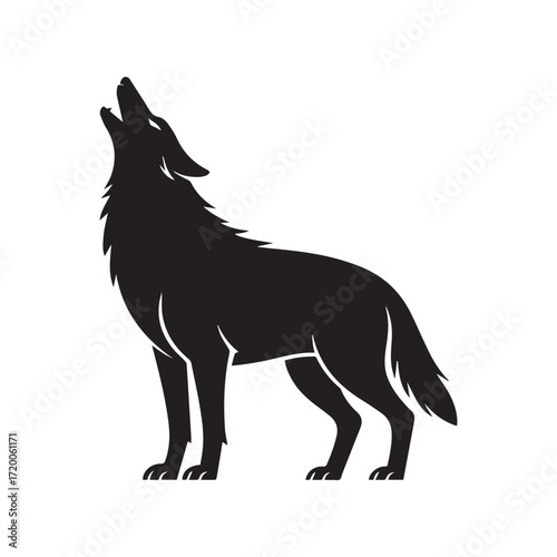 Vector art of silhouette of a howling wolf vector illustration of a wolf howling at the moon, design element for logo