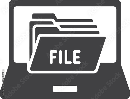 Laptop computer screen displaying digital file folders and documents
