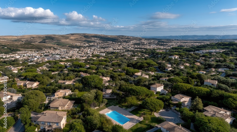 Obraz premium Aerial view of vibrant crops alongside a calm river, with rich greenery and trees thriving under the sunlight