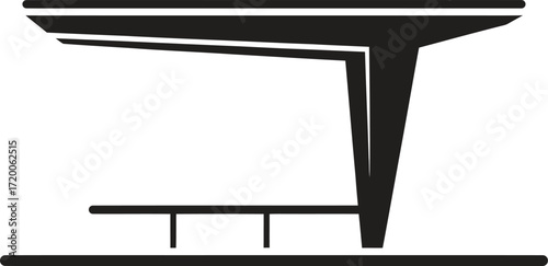 Modern minimalist bus stop shelter with bench in silhouette