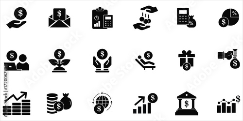 income icons set. money, earnings, bank, passive income, savings and more. simple solid vector
