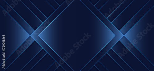 Sophisticated geometric backdrop in navy and dark blue features illuminated line accents, creating a modern, dimensional, and elegant design with overlapping shapes and shadows