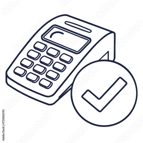 Point of sale terminal with check mark for payment
