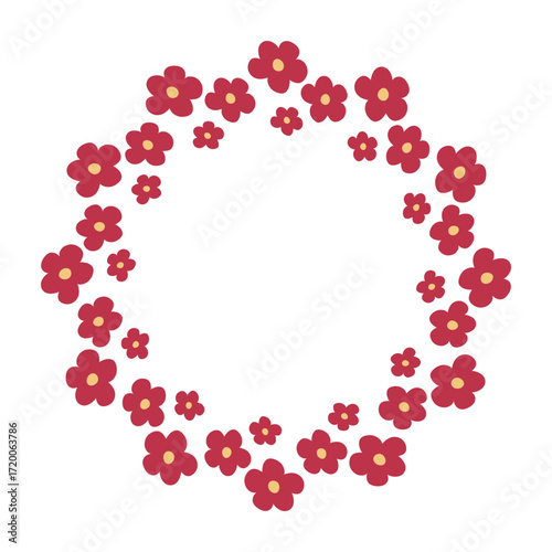 Floral Frame with Red Simple Flowers in Minimal Flat Style