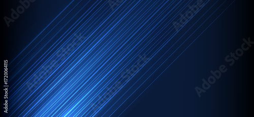 A dynamic dark blue gradient background is illuminated by sharply angled glowing light lines that create a futuristic and high-tech aesthetic with a sense of motion and energy