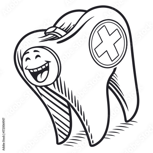Cartoon tooth character with a happy face
