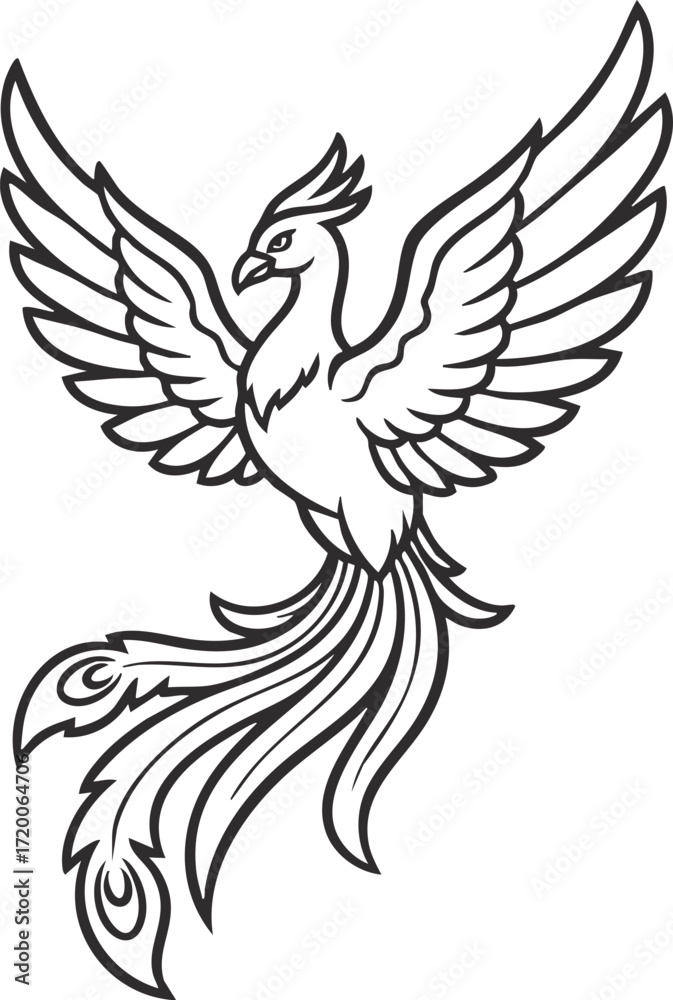 Obraz premium Phoenix Houou Japanese Mythical Bird Vector Illustration