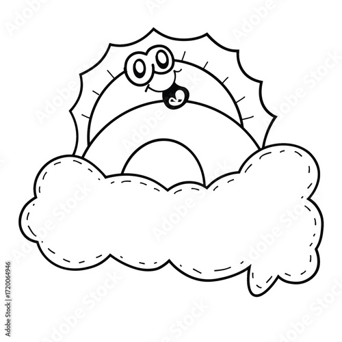 Cartoon Sun Rainbow Cloud Line Art – Cute Weather Element Coloring Page