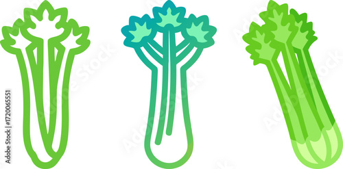  stylized vector celery stalks in slightly different colors and poses