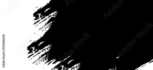 Dramatic black paint stroke texture overlays a clean white background, creating a bold and modern graphic element perfect for striking visual designs and artistic projects