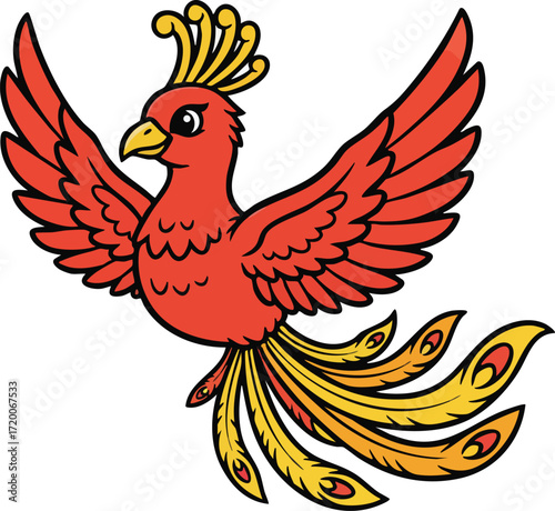 Phoenix Houou Japanese Mythical Bird Vector Illustration
