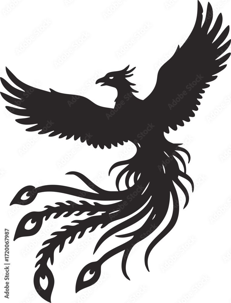 Obraz premium Phoenix Houou Japanese Mythical Bird Vector Illustration