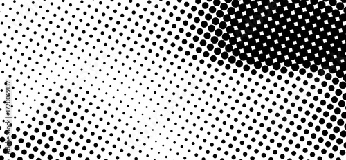 This striking halftone pattern features a gradient of black dots on a white background, with circles transitioning from small and sparse to large and dense, creating a textured visual effect