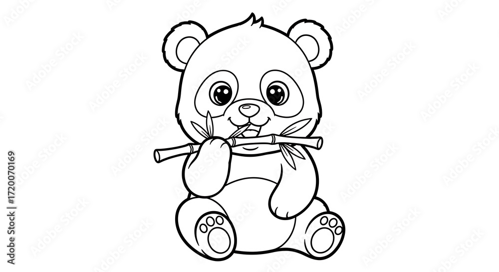 Obraz premium Cute Panda Bear Eating Bamboo Shoot Line Art Illustration for Coloring Book