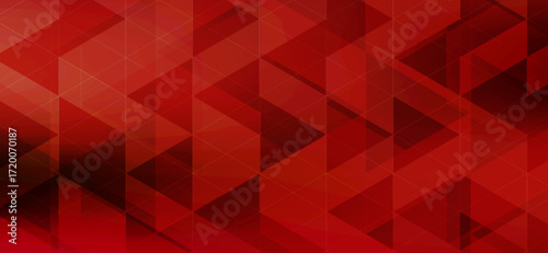 Abstract geometric background features a deep red color palette with overlapping triangles and diamond shapes, creating a modern and visually engaging design for various applications