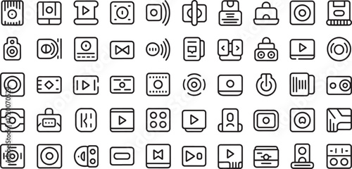 Bold line art audio video icons bundle set for digital media and apps