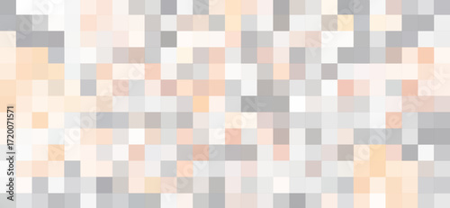 Abstract pixel art presents a calming background of interspersed grey, white, and soft peach squares that form a unique tiled mosaic pattern, ideal for various designs