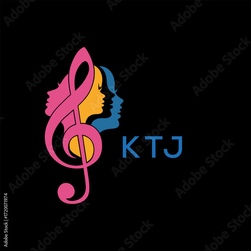 "Colorful Female Silhouettes with Treble Clef Music Symbol on Black Background – KTJ Later Logo, Empowerment, Diversity & Art Concept"
