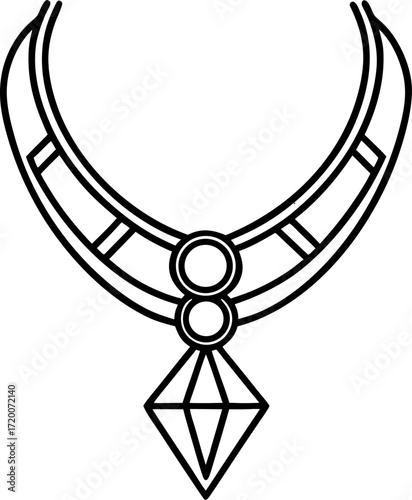 Line Art of Tribal Necklace Jewelry Outline, Traditional Ethnic Accessory Vector, Minimal Handcrafted Ornament Illustration, Isolated Design