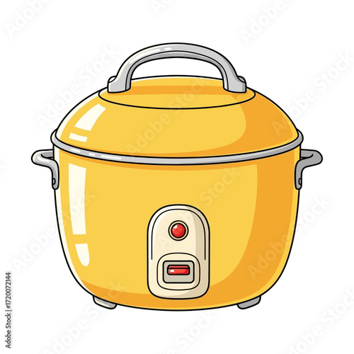 A bright yellow cartoon rice cooker appliance isolated on a white background.