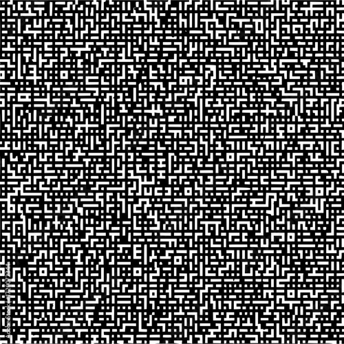 Complex black and white maze pattern with a dense network of interconnected lines and shapes creating a labyrinth