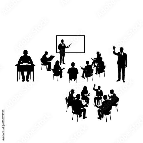 Education and Learning Scenarios Vector Silhouettes