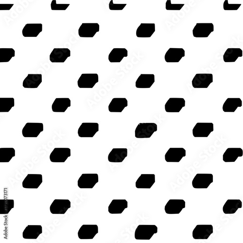 Repeating pattern of black abstract shapes on a white background creating a visually dynamic arrangement