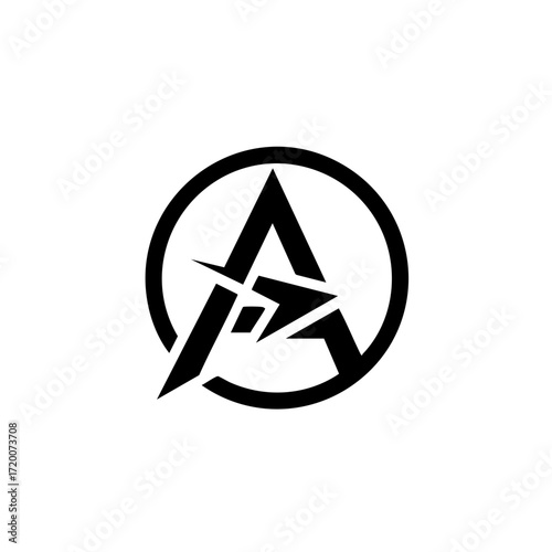 Abstract geometric vector logo design with circular frame and stylized letter A for branding and identity projects