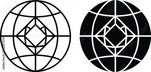 Diamond Globe Icon, Geometric World Symbol
