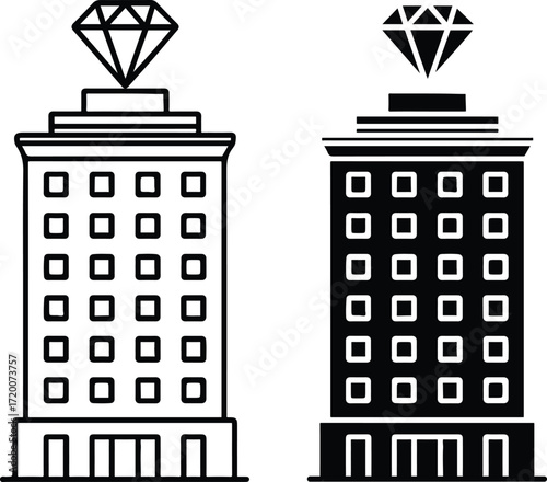 Diamond Building Icon, Gem Skyscraper Symbol