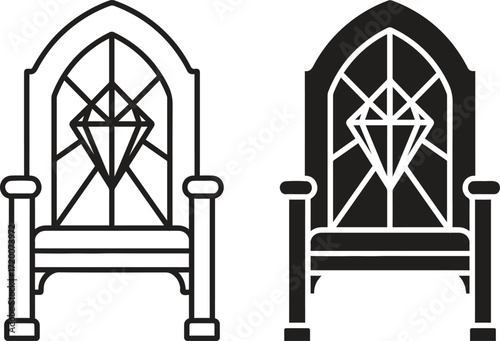 Diamond Throne Icon, Gem Royal Chair Symbol
