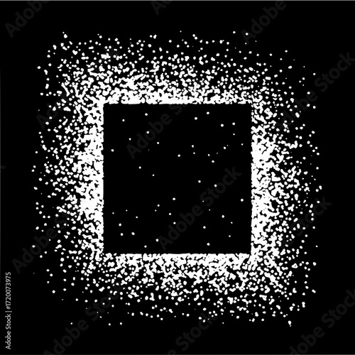 White dots forming a square frame around a black square in a black background with some dots inside