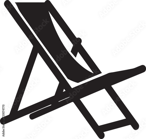 Black silhouette of a folding deck chair on a white background Keywords: deck chair, beach chair, lounge