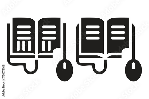 Digital learning concept mouse and open books iconic representation of online education vector