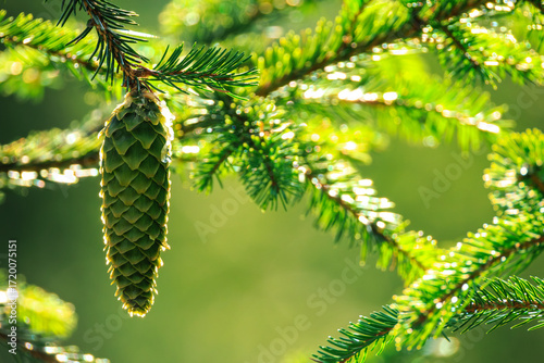 Wallpaper Mural Sunlit Green Pinecone in Vibrant Forest Glow Torontodigital.ca