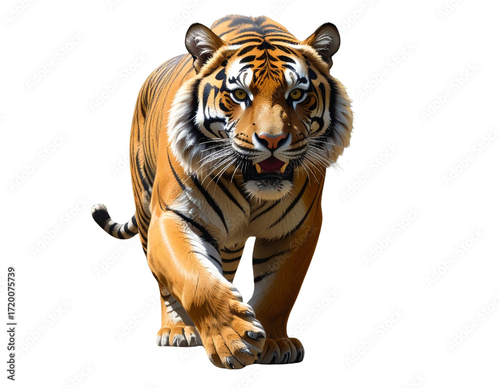 Obraz premium Realistic Illustration - Prowling Tiger, Wildlife, Predator, Stripes