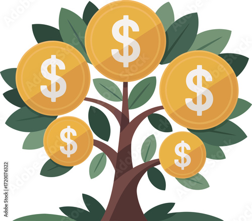 Gold Dollar Coin Money Tree for Financial Growth and Investment