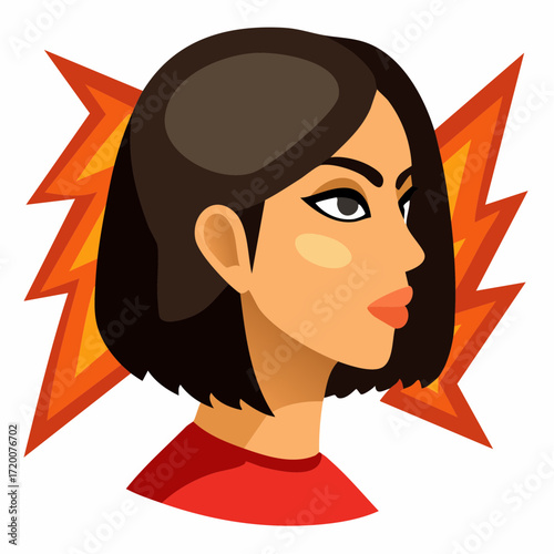 hyper-realistic latina teen side-profile with violet eyes & jet-black bob amid watercolor shard aura – premium editable svg vector for greeting cards & gift wrap