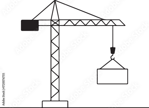 Construction crane with solid counterweight and hanging load Keywords: construction, crane, tower crane