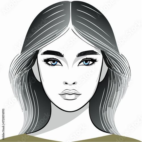 hyper-realistic latina teen portrait with aquamarine eyes & teal balayage framed by vibrant halo shards – premium svg vector for greeting cards & gift wrap