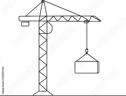 Construction crane lifting a load line art illustration Keywords: construction, crane, tower crane, building