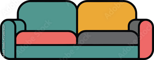 Modern Colorful Sofa for Living Room Furniture Vector Illustration
