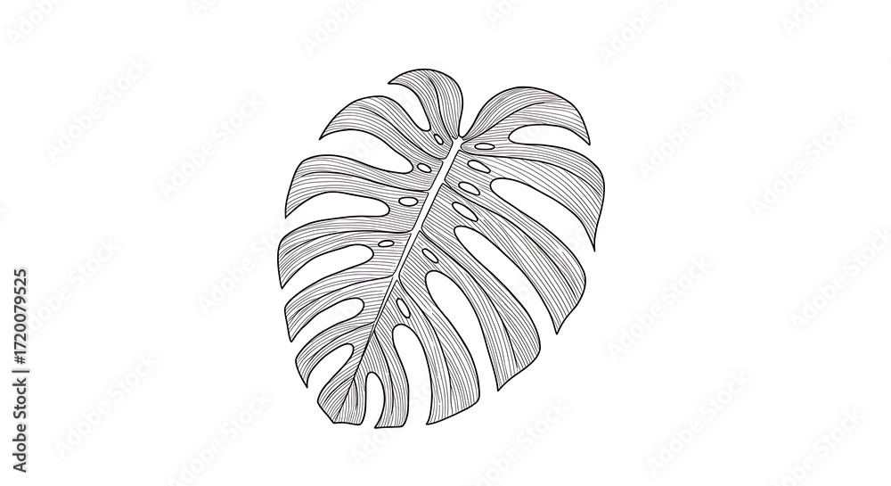Fototapeta premium Monstera leaf line art, minimalist doodle