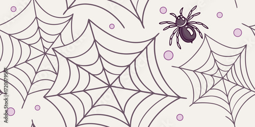 Spider web pattern with a spider and dots on a light background vector background