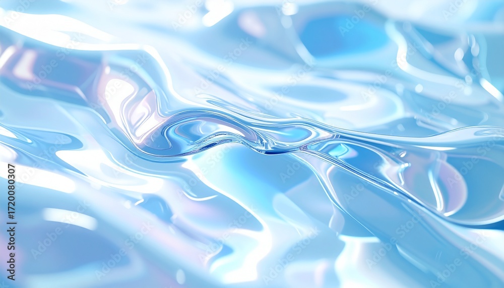 Fototapeta premium Shimmering Blue and White Fluid, Abstract Waves きらめく水色の流体、抽象的な波うつ様子